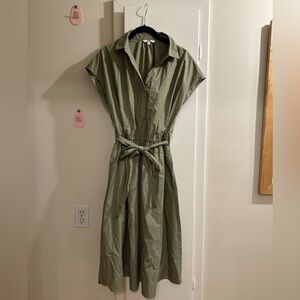 Uniqlo Sage Green Tie Front Shirt Dress Size Large
